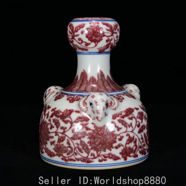 5.6" Old China Qianlong Marked Underglaze Red Porcelain Lotus 3 Sheep Head Vase
