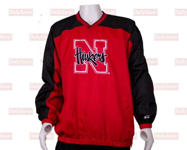 Vintage Nebraska Huskers Jacket Men L Pull Over Cornhuskers Windbreaker Red