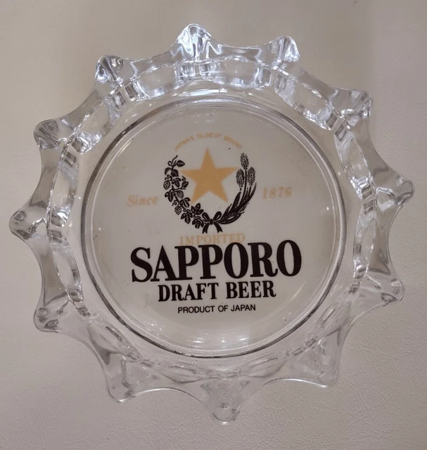Sapporo Draft Beer Japan Sunburst Glass ashtray excellent condition pub decor