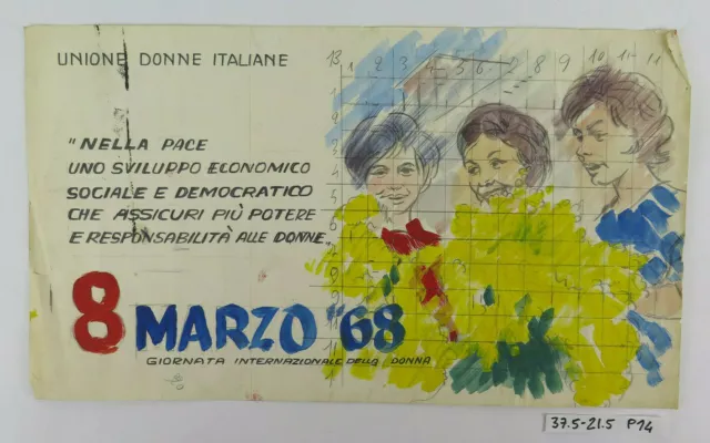 Vecchio Bozzetto D'artista Per Volantino Politico Festa Donna 8 Marzo 1968 P14 2