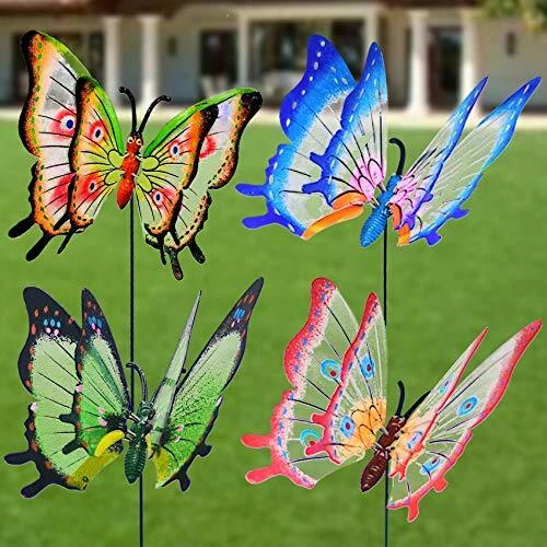 Giant Butterfly Garden Stakes Decorations 4pcs Giant Double Wings Butterflies