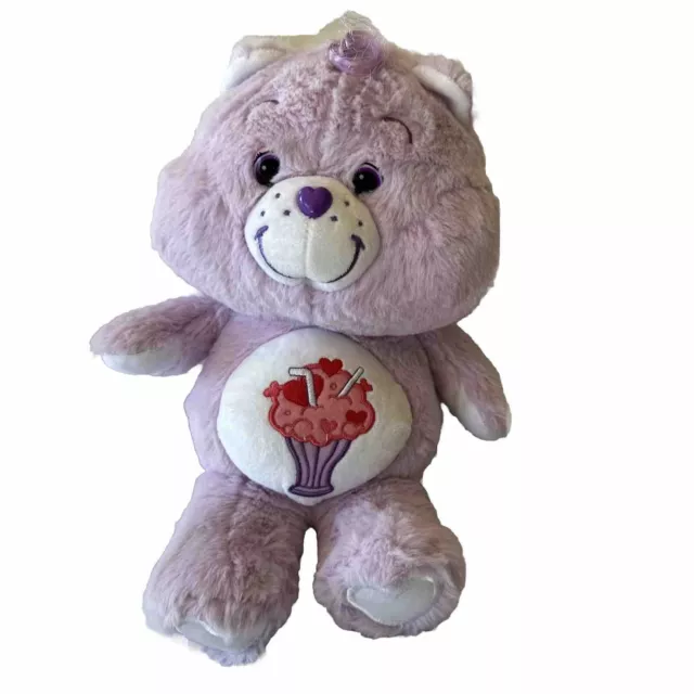 Care Bear Share Bear Plush 12” Purple With Milkshake Sundae