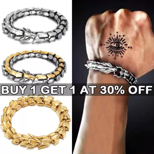 Viking Dragon Link Chain Bracelet Cool Men Stainless Steel Ouroboros Bangle Gift