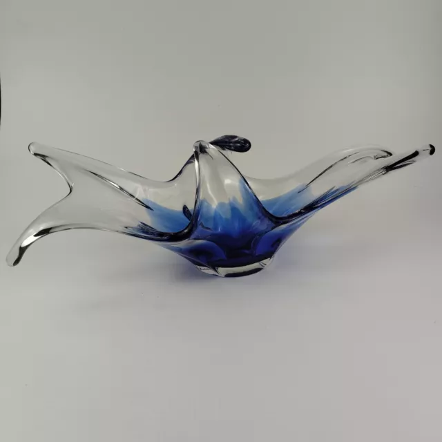 Murano Glas Schale / Zipfelschale, blau, 38cm x 13cm x 11cm, Studioglas, WA01