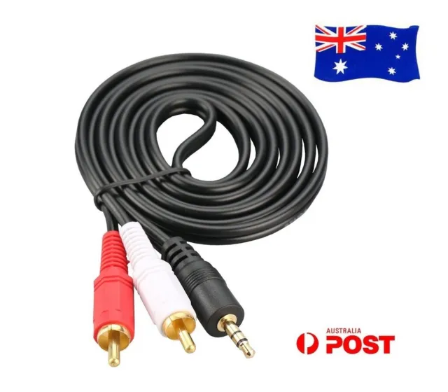 Stereo Audio 3.5mm Male Aux Jack to 2 RCA M/M Y Splitter Cable Gold Plated 1.5m