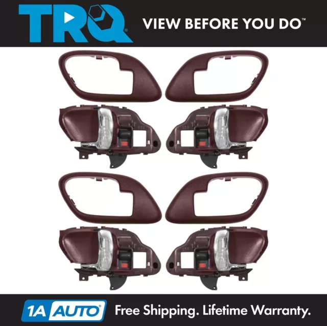 TRQ Red/Chrome Interior Inside Door Handle w/ Bezel Set of 4 for Chevy Pickup