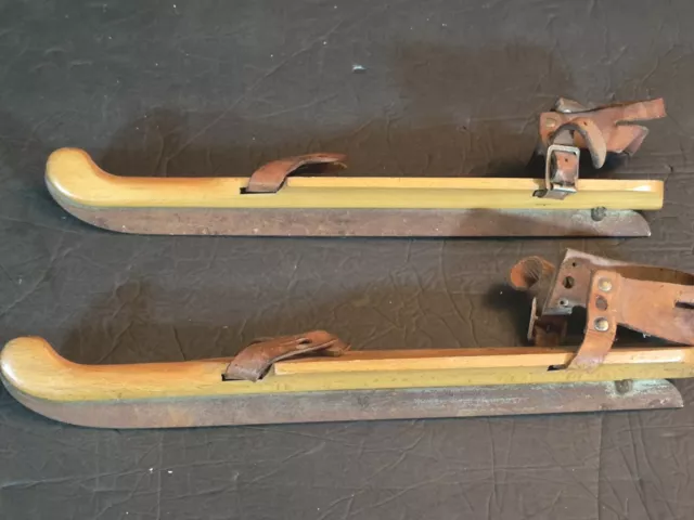 Antique Wooden Ice Skates 1900 Iron Leather Makers Mark Netherlands Dutch 2