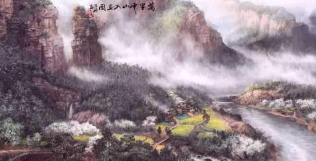 100% ORIENTAL ASIAN ART CHINESE SANSUI WATERCOLOR PAINTING-Antique Landscape