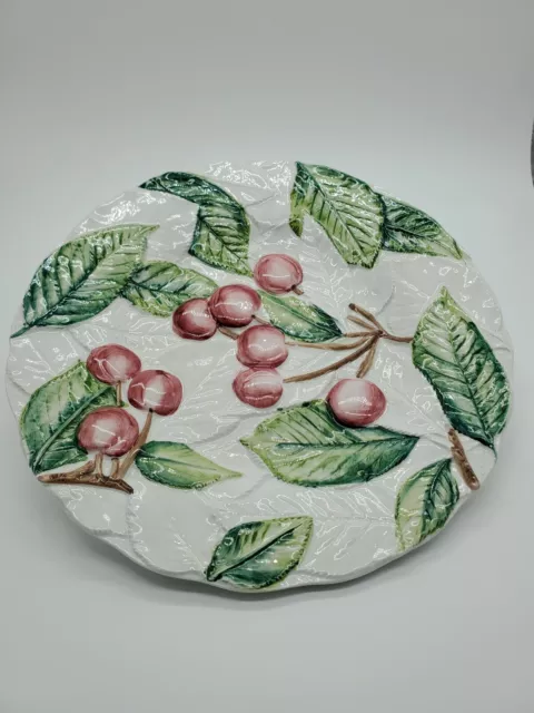 ITALIAN MAJOLICA :: FRUIT PLATE WITH CHERRIES  White/Multicolor Pottery ITALY