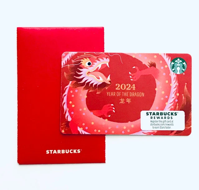 2024 STARBUCKS DRAGON LUNAR NEW YEAR Gift Card W/ RED Envelope NEW 3.