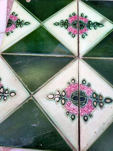 4Pc Antique Majolica Decorative Flower Design Nouveau Architecture Tiles,England 2