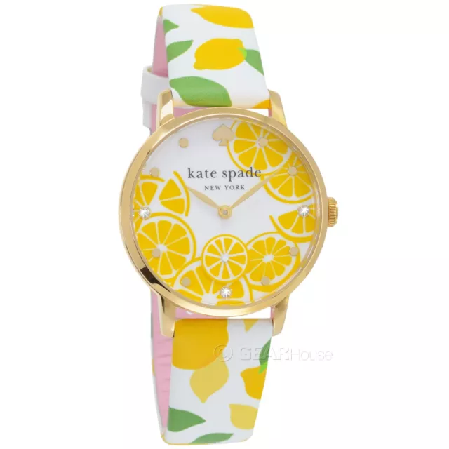 Kate Spade New York Womens Metro Lemon Gold Watch, White Yellow Green Leather 3