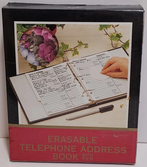 LaVie Erasable Telephone Address Book w/Pen~Floral Design~NOS