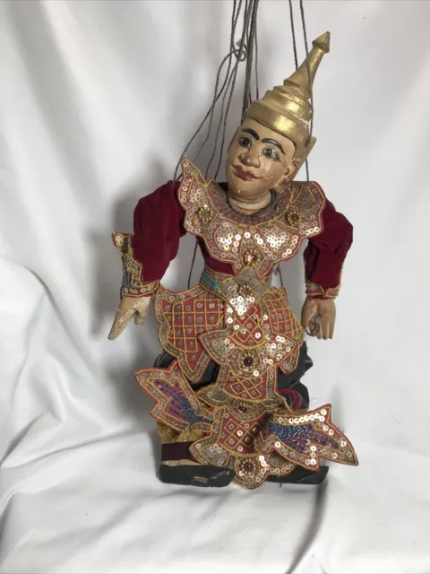 Burmese Asian Puppet Marionette Carved Wood Hand Painted Puppet Royal L5
