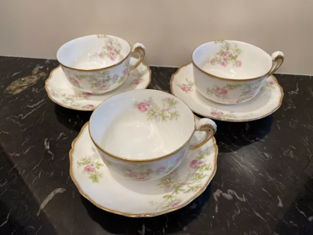 Antique Tressemanes & Vogt T&V Limoges France Cups and Saucers Set of 3