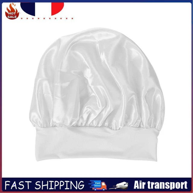 Women Night Sleep Hair Cap Satin Adjustable Curly Hair Styling Hat (White)