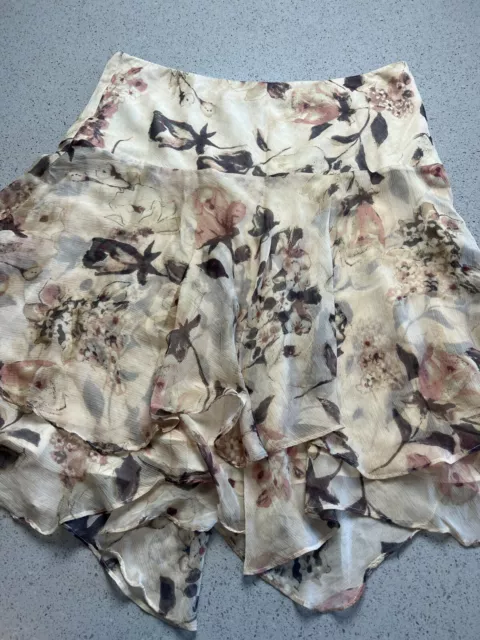 Lauren Ralph Lauren Tan Blush Pink Brown Floral Flowy Ruffle Skirt Sz 12