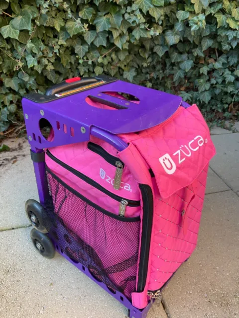 Zuca pink rhinestone Ice Skating Purple Frame trolly sport bag flashing wheels