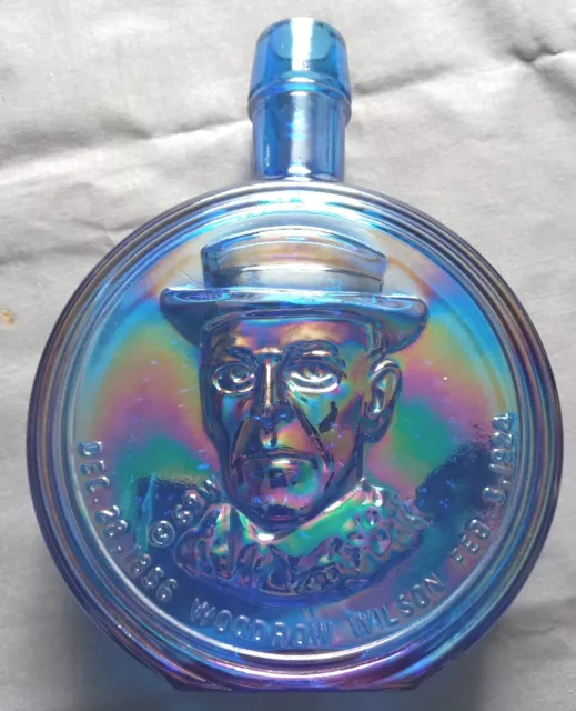 Vintage Woodrow Wilson Wheaton Glass Commemorative Carnival Glass Bottle 7 3/4"