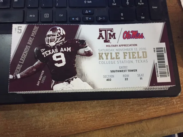2016 Texas A&M Aggies Vs Ole Miss Rebels College Football Ticket Stub 11/12