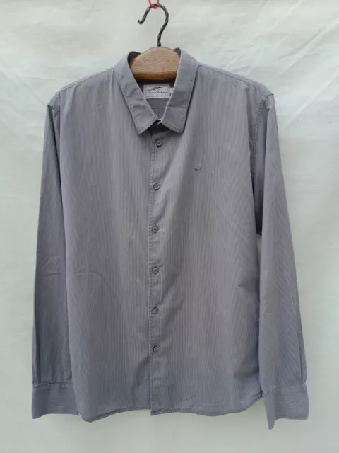 Thomas Burberry Striped Shirt Men's XL Grey Embroidered Logo Made in Spain