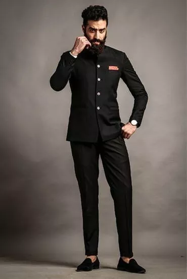 Custom Made Mens Black Bandhgala Jodhpuri Suit Wedding Designer Coat Pants