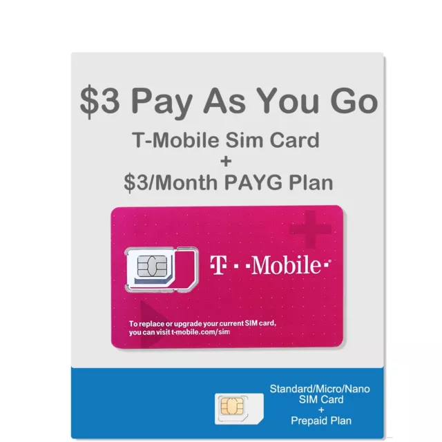 Plan de prepago T-Mobile pago por uso de $3/mes y tarjeta SIM $0,1 por texto/min