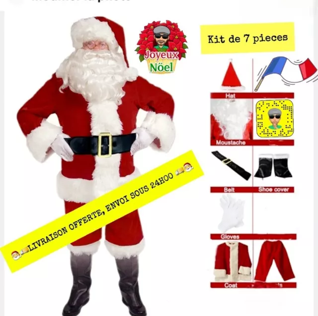 🎅🇫🇷DÉGUISEMENT Costume Pere Noël Adulte Taille S 🇫🇷 7 Pièces🎅