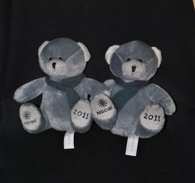 Lot 2 peluche doudou ours gris écharpe noire NOCIBE 2011 nounours bear TTBE