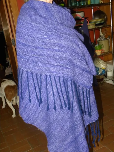 Fringed Alpaca Shawl Hand Spun, Hand Woven, Naturally Dyed Royal Purple/Blue