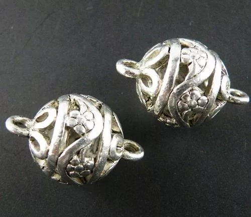 10pcs Tibetan Silver Hollow Round Ball Connectors 23x15mm/18x11mm