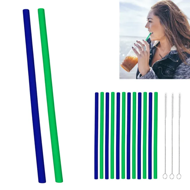 12 PCS Reusable Silicone Drinking Straws Extra Long with Brushes Set BPA Free