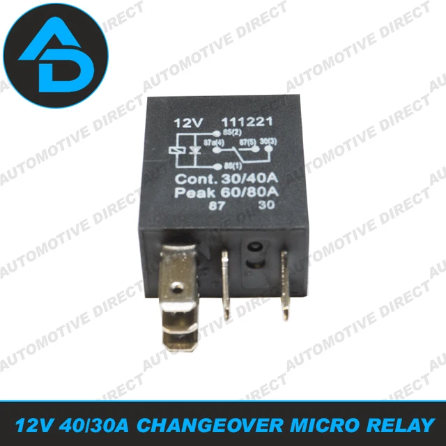 MICRO RELAY WITH Diode Protection, 12V 40A 5 Pin Changeover SPDT