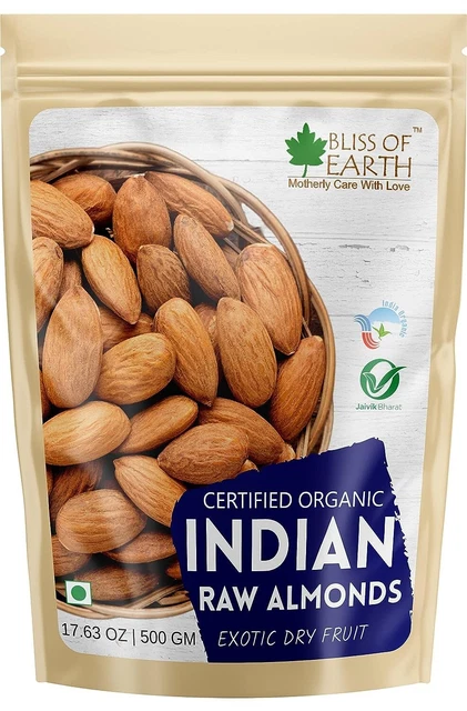 Mandorle biologiche e naturali Badam frutta secca croccante e gustoso super snack 500 g