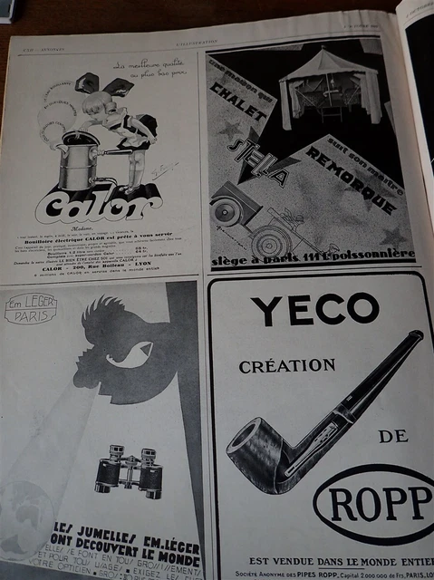 CALOR + YECO ROPP pipe + twin EM LIGHT advertising paper ILLUSTRATION 1922 neck