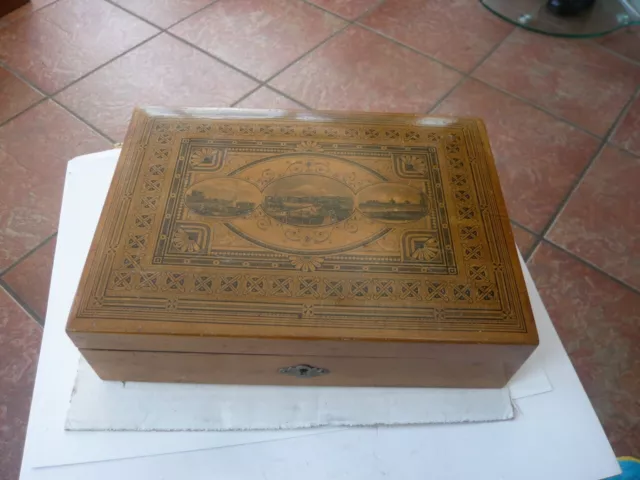 Vintage Edwardian Sewing Cotton Bobin Thread Work Box Mauchline Ware Brighton