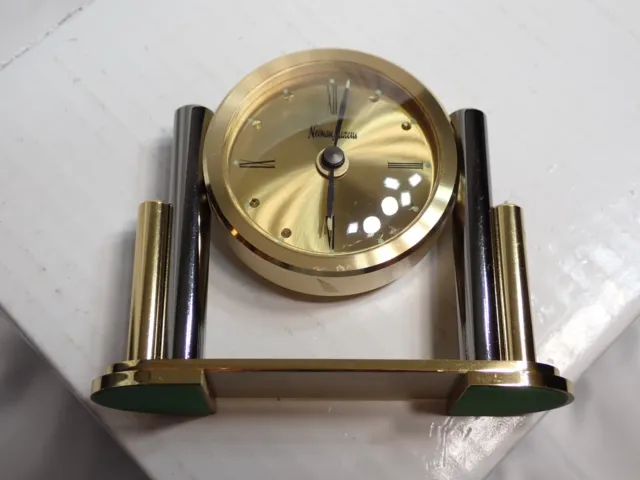 3.5” tall 4" across Nieman Marcus Brass Gold Tone Quartz Desk Clock, Runs Well 2