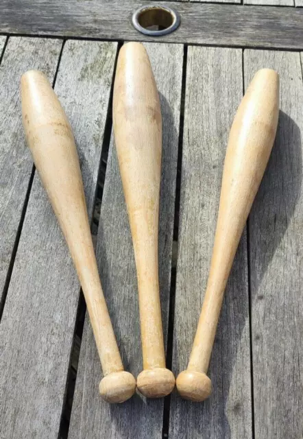 3 x Vintage wooden juggling Clubs batons