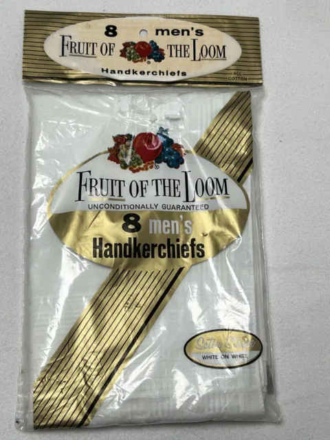 Vintage Fruit of the Loom Men's Handkerchiefs 8 All Cotton Satin Strip 70s NOS 2