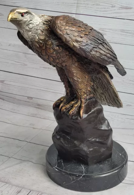 JULES MOIGNIEZ Cast Bronze Eagle with Dark Patina on Marble Base 36CM Statue