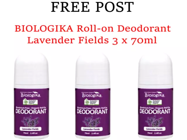 3 x 70ml BIOLOGIKA Lavender Fields Roll On Deodorant  * FREE POST