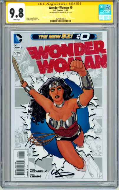 CGC SS 9.8 Wonder Woman 0 New 52 SIGNED Cliff Chiang Cover Art / Brian Azzarello