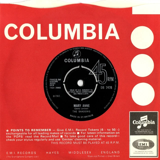 The Shadows - Mary Anne (7" Single 1965) VG