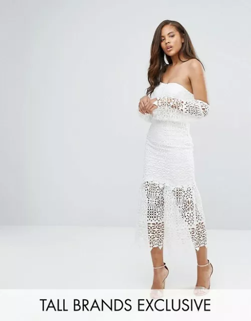 BNWT Jarlo Tall Bardot Cutwork Lace Midi Dress white sz 10 price on ASOS at £110