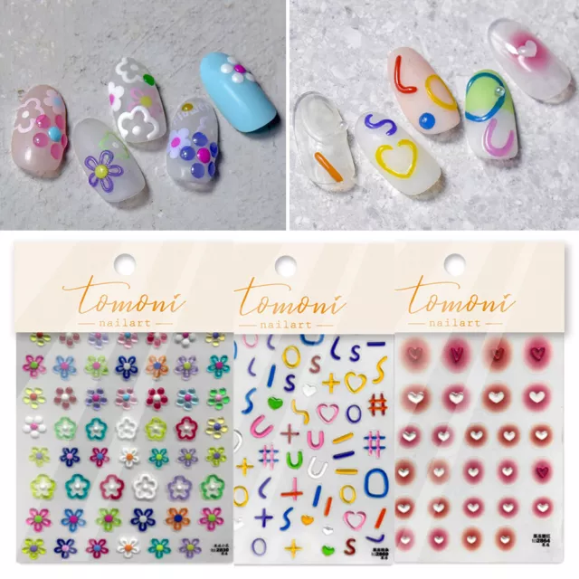 Autocollants Nail Art Autocollants Etoiles Fleurs Coeurs Bijoux Stickers 3D #