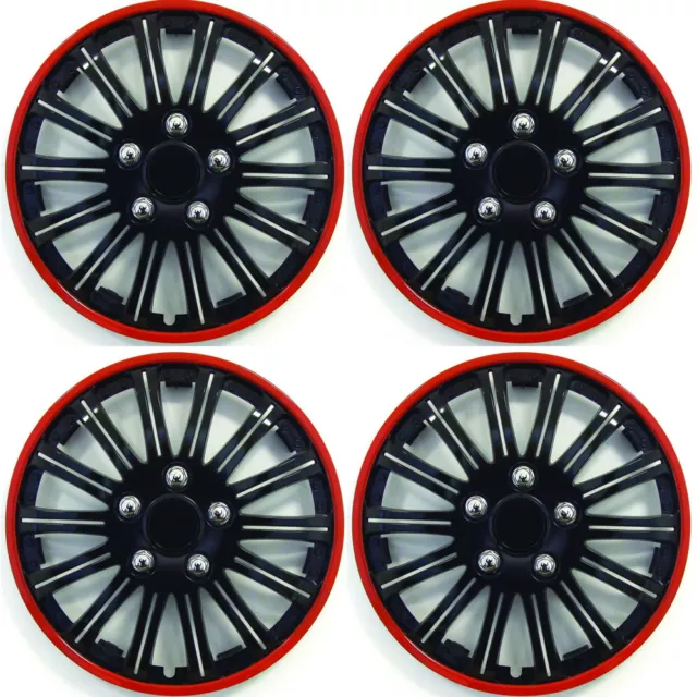 14" Inch Lightning Sports Wheel Cover Trim Set Black With Red Ring Rims (4Pcs)