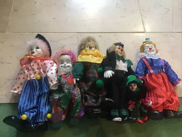 Vintage 6x Clown Porzellan Puppen