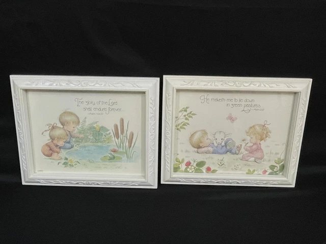 Lot of 2 1980's Homco Framed Children's Prints Psalms 23:2 And 104:31
