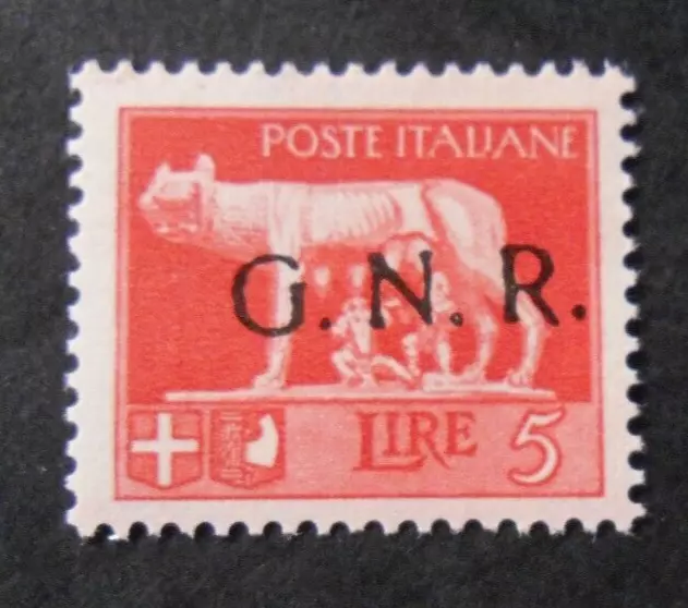 ITALIA ITALY1944 GNR Rep. Sociale Francobolli  SVR G.N.R. 5 Lire rosso MNH**