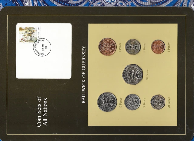 Coin Sets of All Nations Guernsey w/card 1979-1984 UNC £1,20,50 Pence 1983